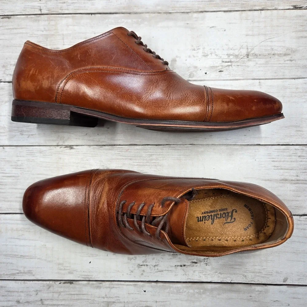 Florsheim Cap Toe Oxford Dress Shoes Men 10 3E Cognac Brown Leather Memory Foam